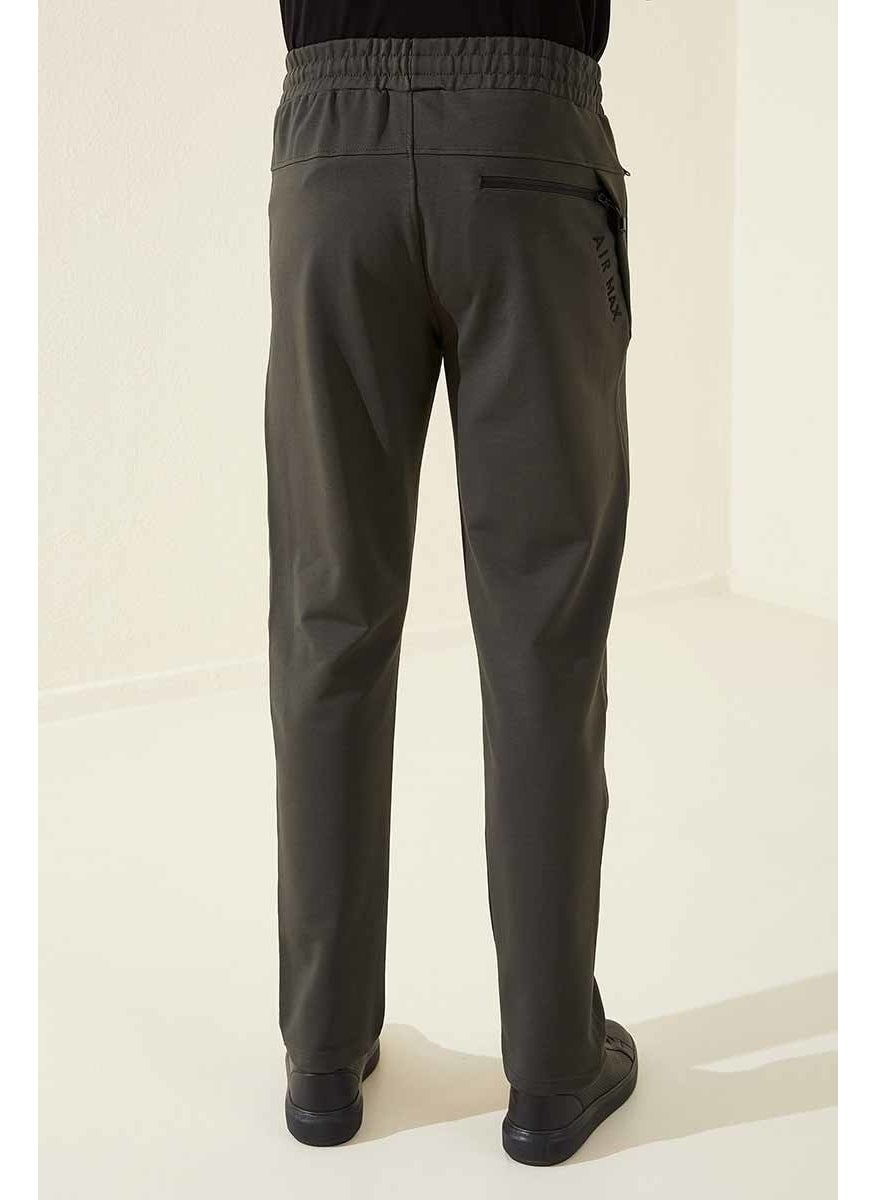 Khaki Zippered Three Pocket Slim Fit Classic Leg Men's Tracksuit Bottom - 84671
