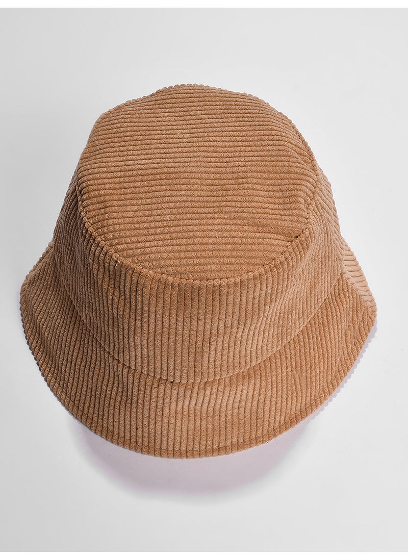Beige Solid Corduroy Bucket Hat