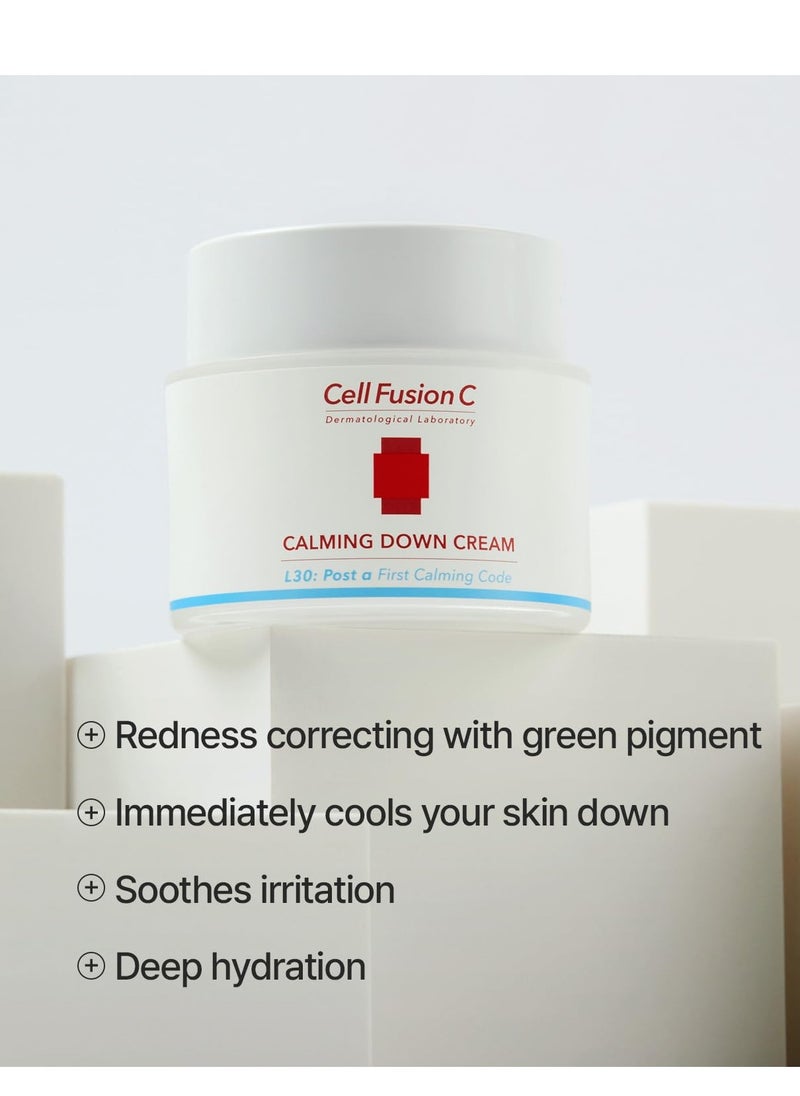 Cell Fusion C Post Alpha Calming Down Cream, Color Correcting and Cooling Moisturizer with Green Pigments, for Sensitive Skin, 1.69 fl. Oz