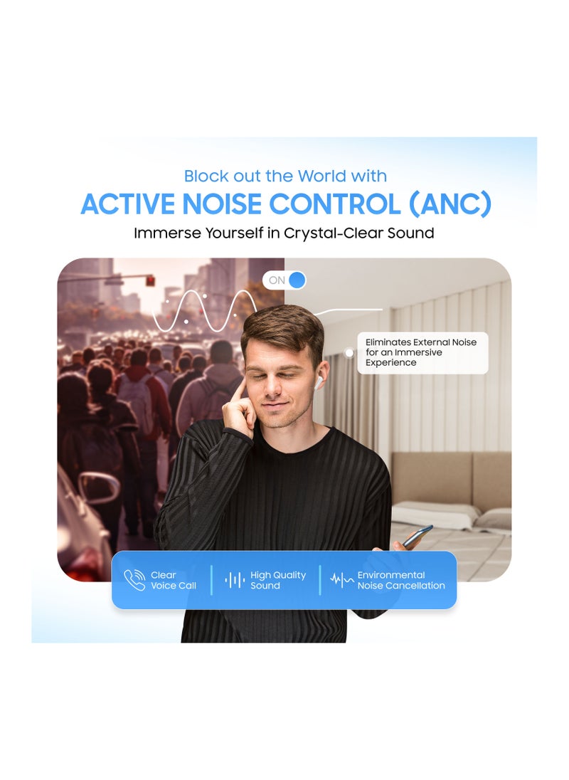 Swiss Military Victor 4 Wireless Earbuds Bluetooth with Active Noise Cancelling, ENC, 5hr Music, Wireless Charging Case,150hr Standby, Compatible with iPhones, Samsung and other Smartphones(White)