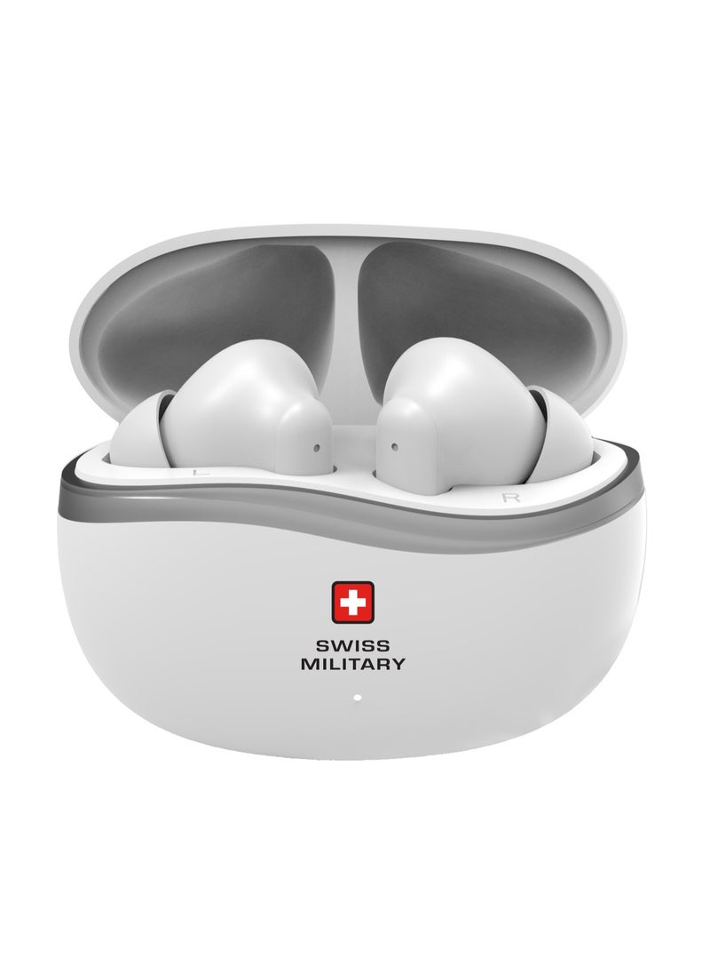 Swiss Military Victor 4 Wireless Earbuds Bluetooth with Active Noise Cancelling, ENC, 5hr Music, Wireless Charging Case,150hr Standby, Compatible with iPhones, Samsung and other Smartphones(White)