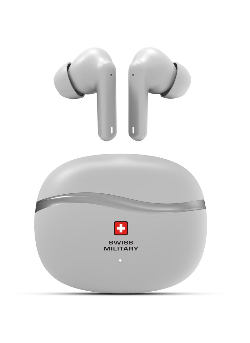 Swiss Military Victor 4 Wireless Earbuds Bluetooth with Active Noise Cancelling, ENC, 5hr Music, Wireless Charging Case,150hr Standby, Compatible with iPhones, Samsung and other Smartphones(White)