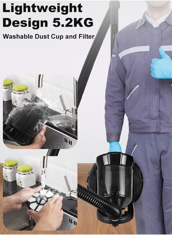 Canister Vacuum Cleaner, with 2200W Powerful 28000PA Suction Handheld Vacuum Cleaner, 99.9% Dust Removal, 2.2L Dust Cup, 5.2KG Lightweight Design, Auto Cord Rewind, Multi-Surface Brush for Hard Floor /Carpet /Sofa,Suitable for home, office and car cleaning