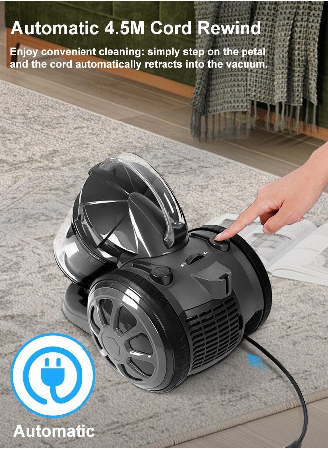 Canister Vacuum Cleaner, with 2200W Powerful 28000PA Suction Handheld Vacuum Cleaner, 99.9% Dust Removal, 2.2L Dust Cup, 5.2KG Lightweight Design, Auto Cord Rewind, Multi-Surface Brush for Hard Floor /Carpet /Sofa,Suitable for home, office and car cleaning