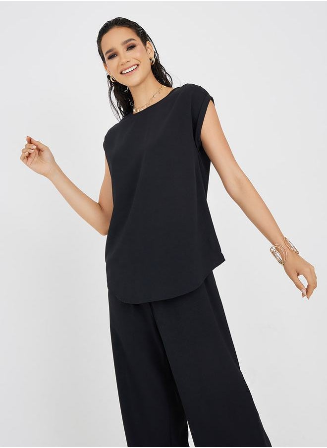 Cap Sleeves Top & Wide Leg Trousers Under Abaya Set