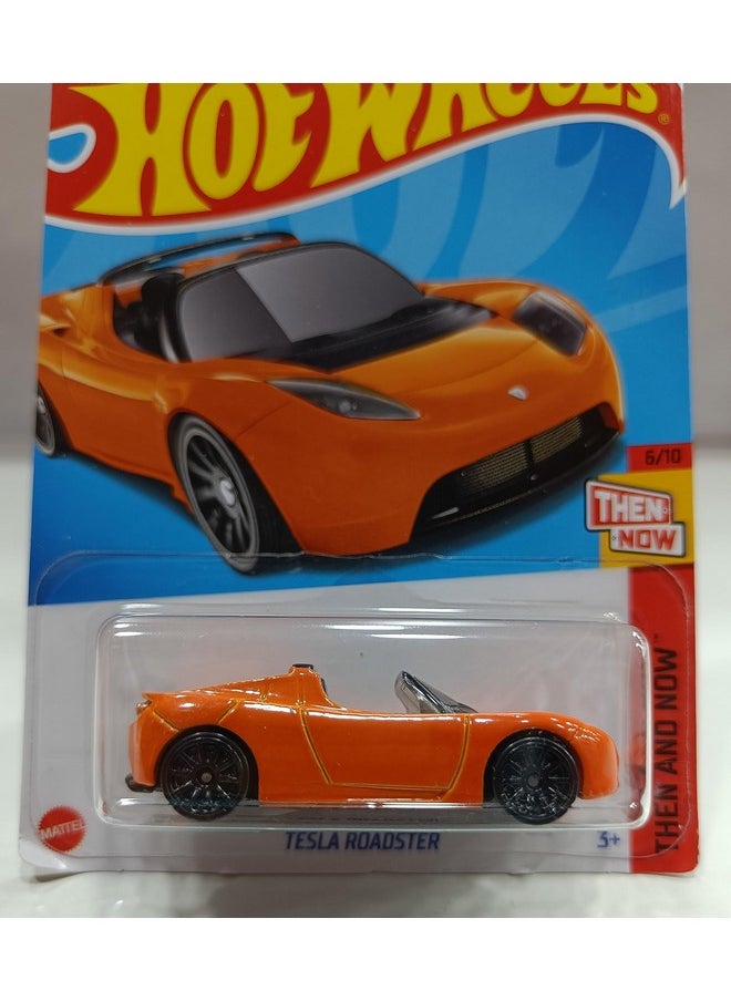 Hot Wheels Then And Now 6/10 Tesla Roadster 217/250 Die Cast Car New Edition 2023, Orange