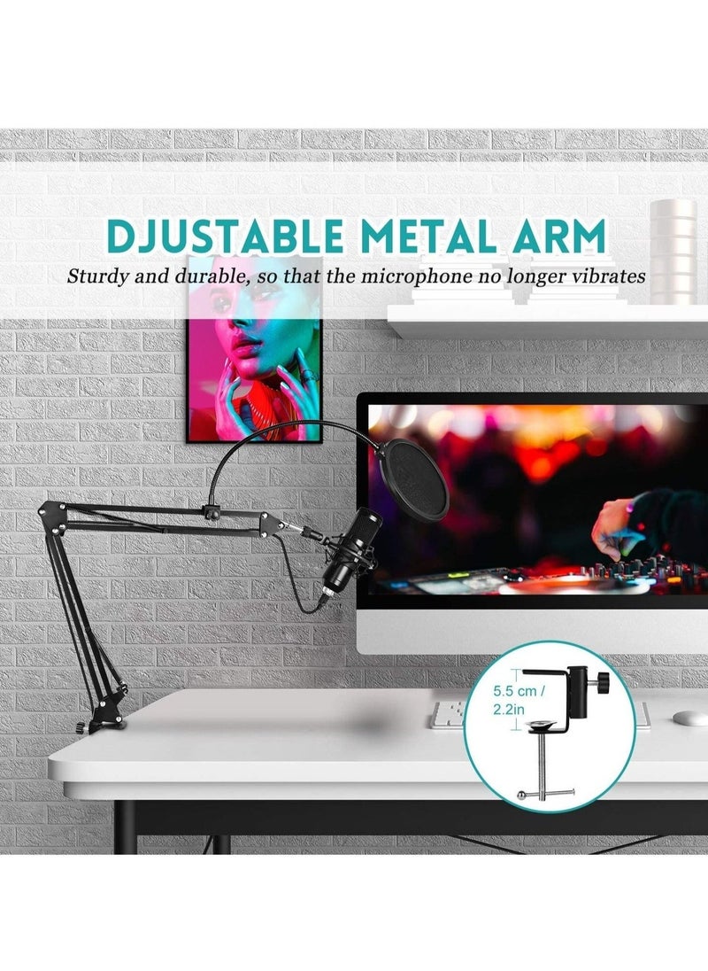 USB Condenser Microphone for PC – 192KHZ/24BIT Professional Cardioid Mic Kit with Adjustable Scissor Arm Stand, Shock Mount, and Pop Filter – Ideal for Karaoke, YouTube, Gaming, and Podcasting – High-Quality Sound with Noise Reduction