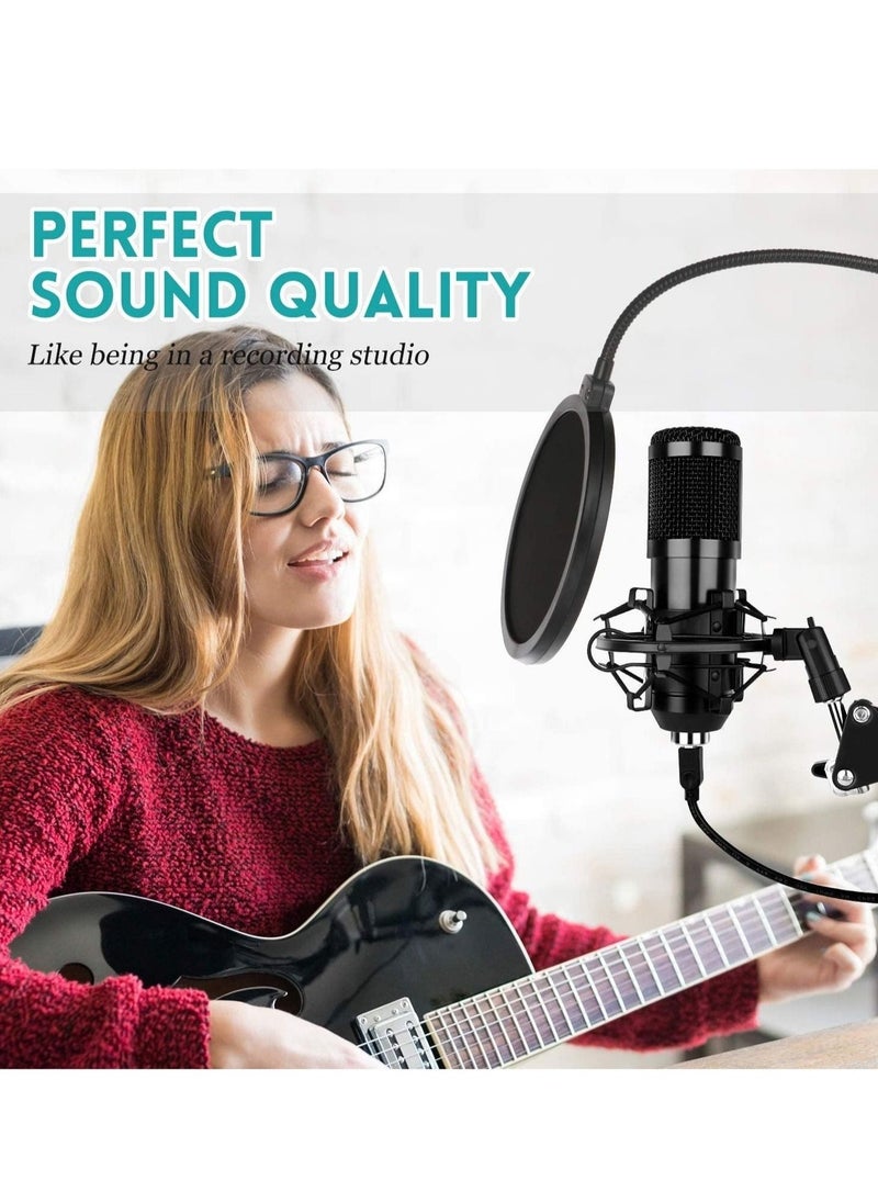 USB Condenser Microphone for PC – 192KHZ/24BIT Professional Cardioid Mic Kit with Adjustable Scissor Arm Stand, Shock Mount, and Pop Filter – Ideal for Karaoke, YouTube, Gaming, and Podcasting – High-Quality Sound with Noise Reduction