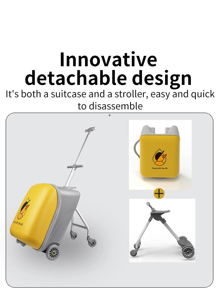 Skycare Ride-able 2 in 1 Luggage Case,Expandable Luggage with Spinner Wheels,Large Suitcases with Child Seat Design,20 inch Hardside Carry on Luggage for Travel