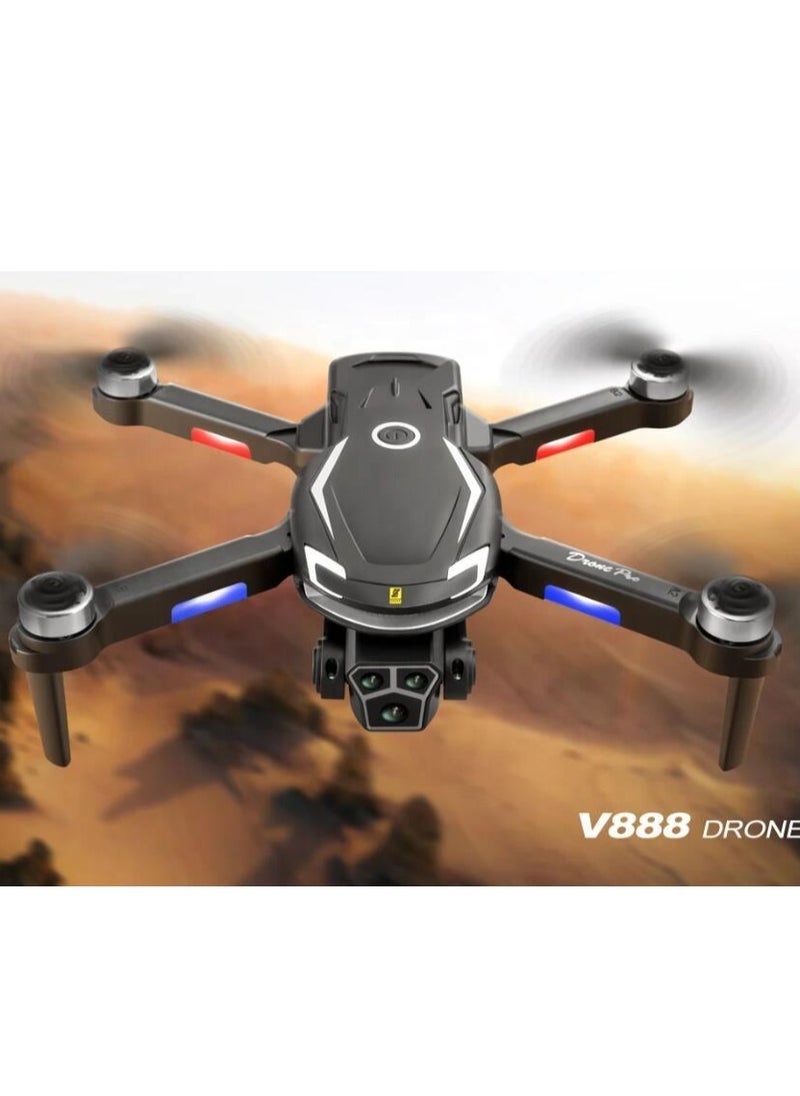 V888 Professional Drone with Triple 8K Camera, Extended Flight Time, Brushless Motor, Optical Flow Stabilization, Remote and Phone Control – Perfect for Travel and Outdoor Adventures