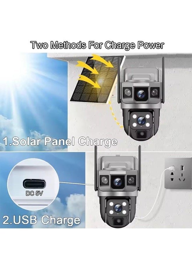 Solar Powered 4G HD Surveillance Camera – Dual Lens Outdoor Smart Security Camera with Auto Tracking, 2-Way Audio, Night Vision, and PIR Motion Detection – Weatherproof, Wireless CCTV for Home, Office, and Property Protection