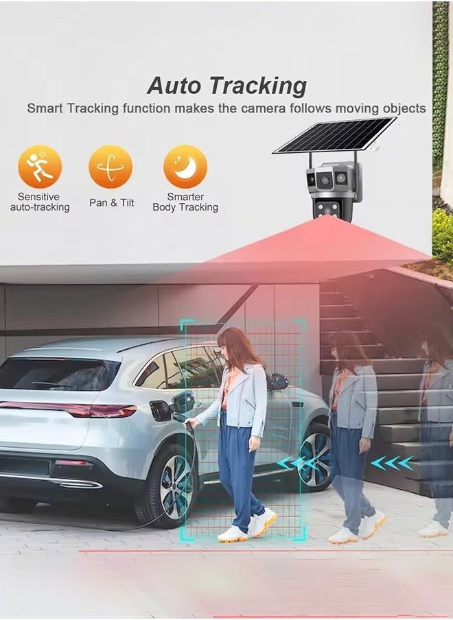 Solar Powered 4G HD Surveillance Camera – Dual Lens Outdoor Smart Security Camera with Auto Tracking, 2-Way Audio, Night Vision, and PIR Motion Detection – Weatherproof, Wireless CCTV for Home, Office, and Property Protection