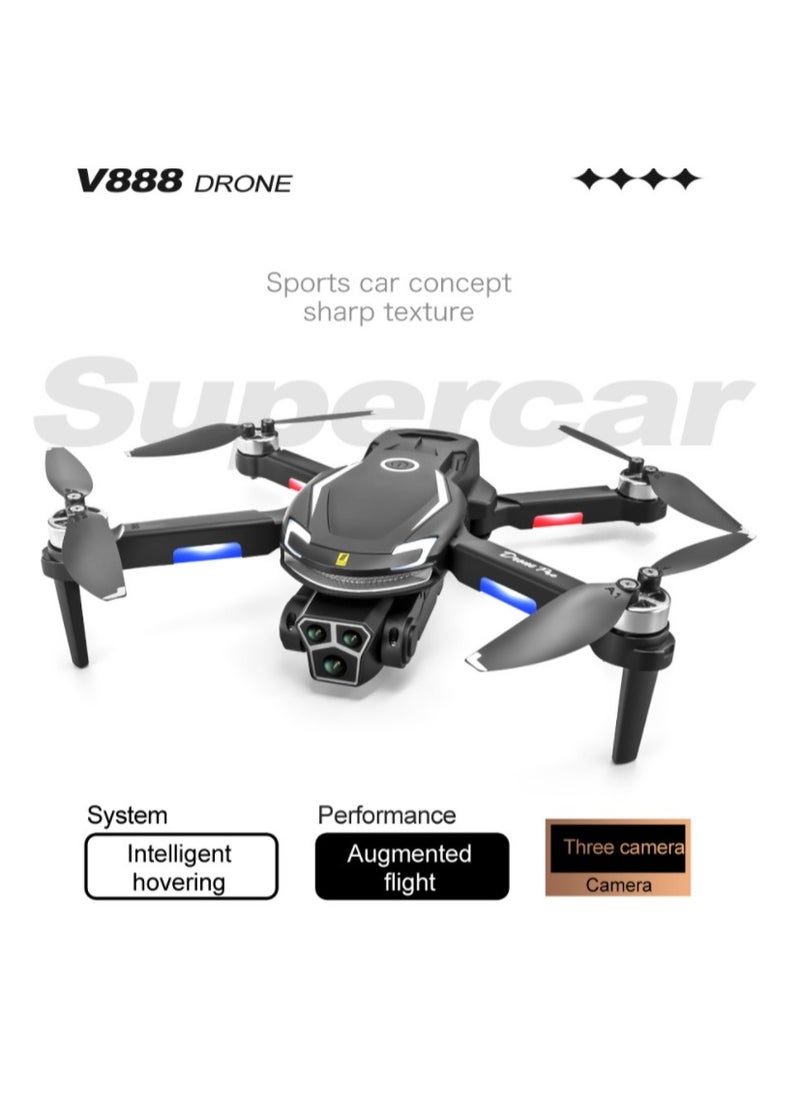 V888 Drone with 8K HD Triple Camera – Long Endurance Brushless Remote Control Aircraft for Aerial Photography & Video – Foldable FPV Drone with Stabilized Flight & Wide-Angle Lens