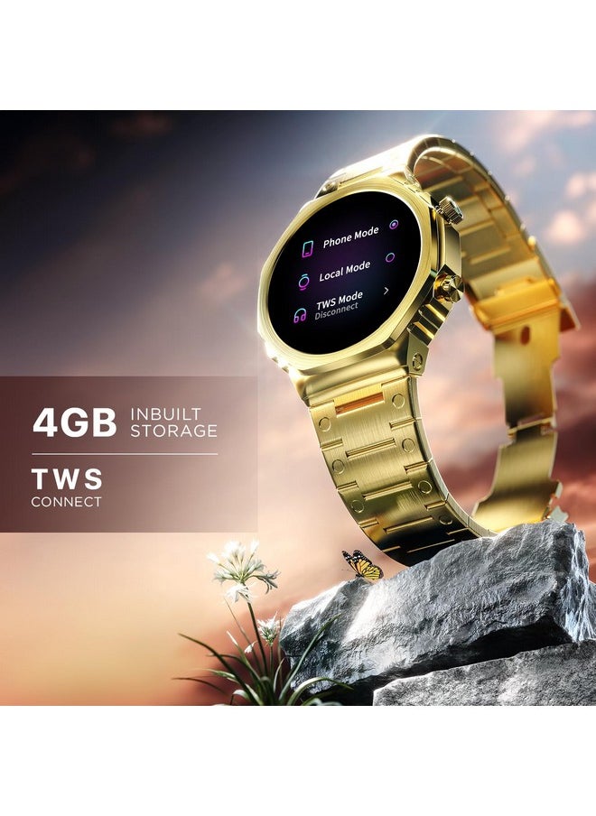 Fire-Boltt Onyx- 36.3mm AMOLED Always On Display Smart Watch, 466 * 466 High Resolution, Bluetooth Calling, Steel Design, IP67, 4GB Storage, 300+ Sports Modes, 130+ Watch Faces (Gold)
