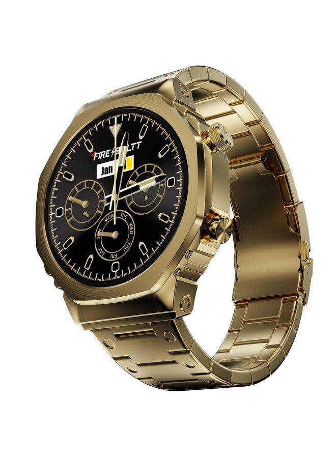 Fire-Boltt Onyx- 36.3mm AMOLED Always On Display Smart Watch, 466 * 466 High Resolution, Bluetooth Calling, Steel Design, IP67, 4GB Storage, 300+ Sports Modes, 130+ Watch Faces (Gold)