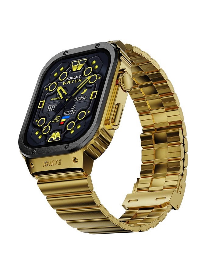 Fire-Boltt Maverick Smartwatch 51.308mm (2.02 inch) IPS Display, Luxury Stainless Steel Look, 320x385 Pixel Resolution, Bluetooth Calling, Voice Assistant (Black Gold)
