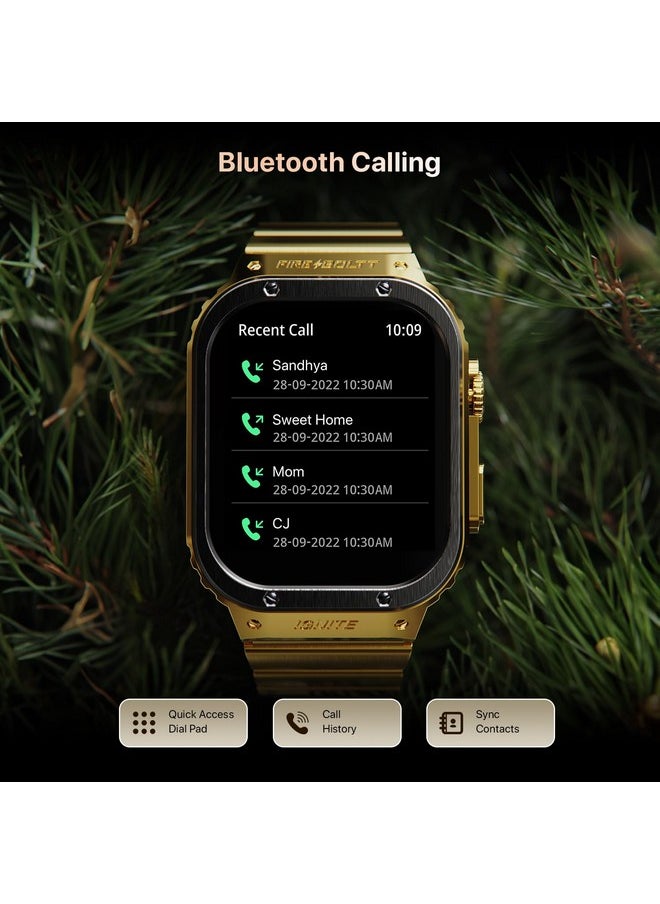 Fire-Boltt Maverick Smartwatch 51.308mm (2.02 inch) IPS Display, Luxury Stainless Steel Look, 320x385 Pixel Resolution, Bluetooth Calling, Voice Assistant (Black Gold)