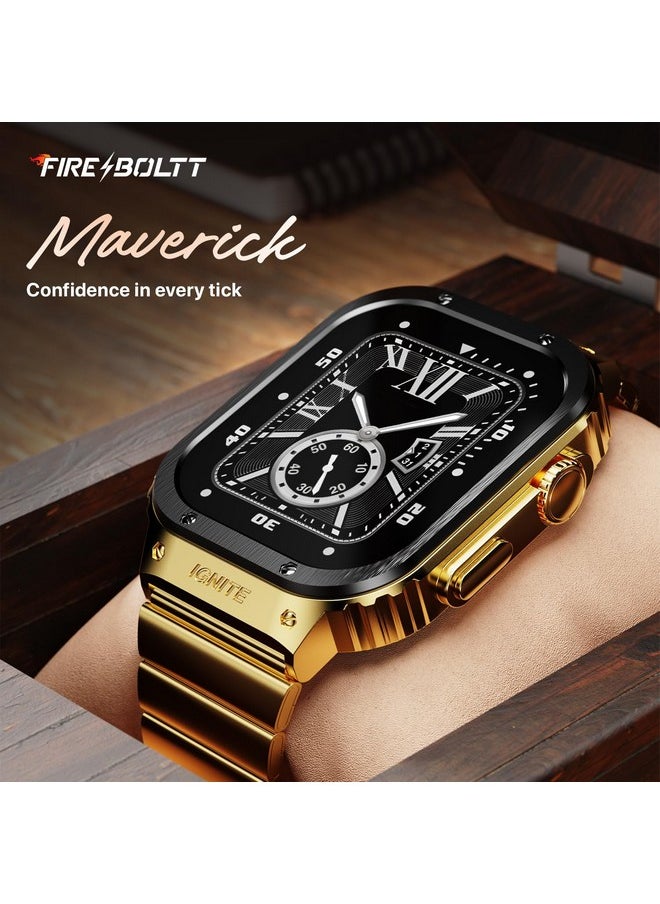 Fire-Boltt Maverick Smartwatch 51.308mm (2.02 inch) IPS Display, Luxury Stainless Steel Look, 320x385 Pixel Resolution, Bluetooth Calling, Voice Assistant (Black Gold)