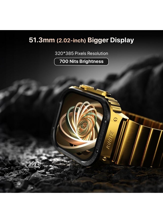 Fire-Boltt Maverick Smartwatch 51.308mm (2.02 inch) IPS Display, Luxury Stainless Steel Look, 320x385 Pixel Resolution, Bluetooth Calling, Voice Assistant (Black Gold)