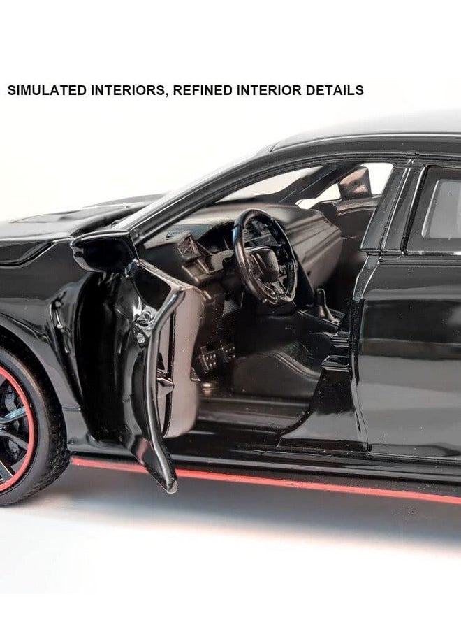 Ixora Black 1:32 Civic Type R Die-Cast Metal Pull-Back Open-Able Doors Toy Cars Kid Play-Set Toy Die-Cast Metal Toy Car Die Cast Cars Pullback Toy Car for Kids Toy Car Best Gifts Toys for Kids