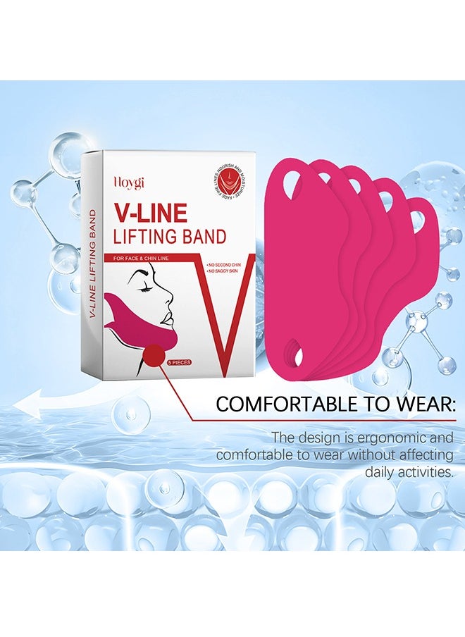 5 Pcs V Lifting Face Tape - Face Mask for Women - Lifting Collagen Face Mask Beauty - V Line Face Lifting Chin Mask - Face Lift Tape for Skin Firming & Tightening & Moisturizing - Red