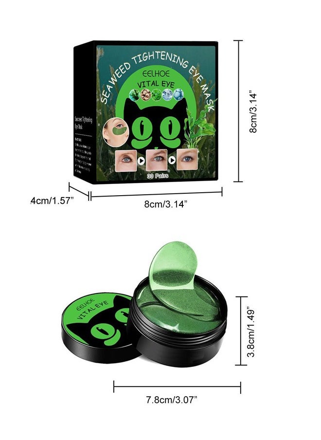 30 Pairs Seaweed Eye Mask - Under Eye Patches with Collagen and Hyaluronic Acid, Seaweed Tightening Eye Mask - Hydrating Green Eye Gel Pads for Puffy Eyes, Wrinkles, Dark Circles and Bags Under Eyes