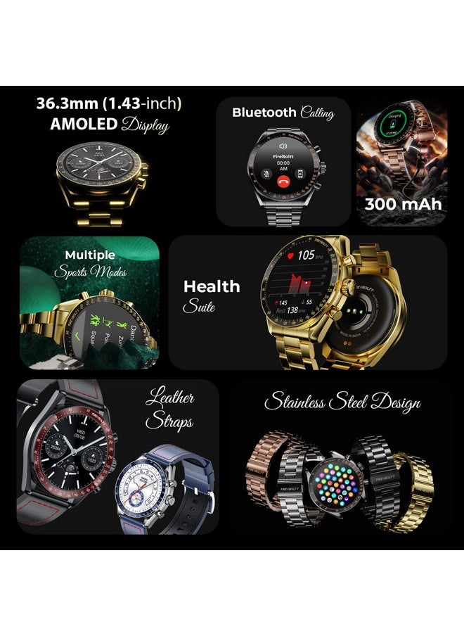Fire-Boltt Moonwatch 36.3mm (1.43 inch) AMOLED Display, Wireless Charging, Metallic Frame, Premium Leather Straps, Complete Health Suite, Bluetooth Calling, Sports Modes (Blue)
