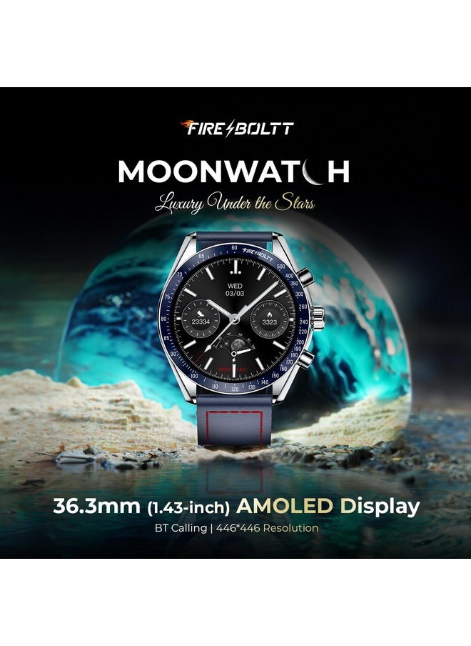 Fire-Boltt Moonwatch 36.3mm (1.43 inch) AMOLED Display, Wireless Charging, Metallic Frame, Premium Leather Straps, Complete Health Suite, Bluetooth Calling, Sports Modes (Blue)