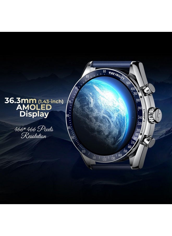 Fire-Boltt Moonwatch 36.3mm (1.43 inch) AMOLED Display, Wireless Charging, Metallic Frame, Premium Leather Straps, Complete Health Suite, Bluetooth Calling, Sports Modes (Blue)