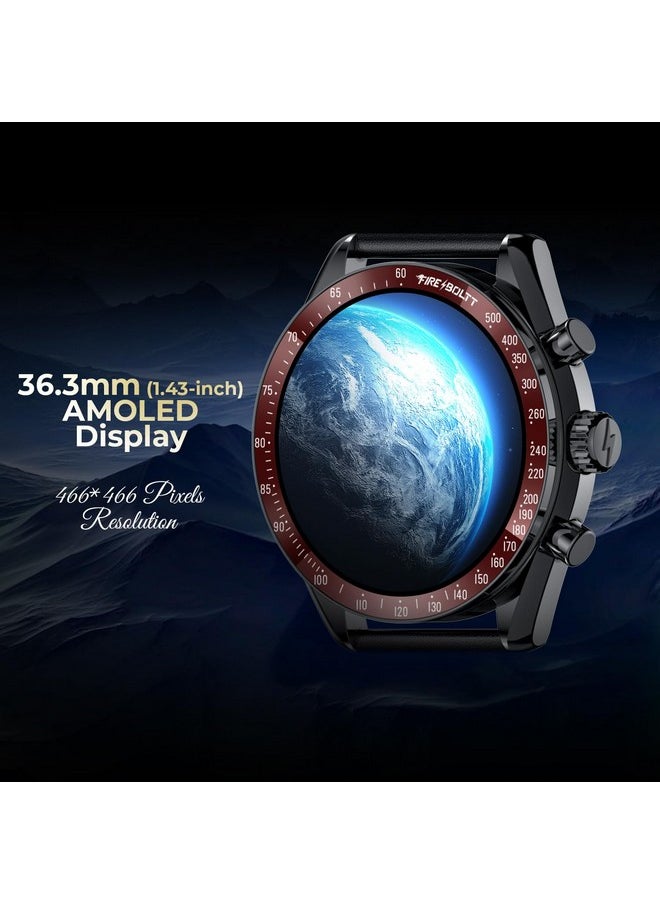 Fire-Boltt Moonwatch 36.3mm (1.43 inch) AMOLED Display, Wireless Charging, Metallic Frame, Premium Leather Straps, Complete Health Suite, Bluetooth Calling, Sports Modes (Black L)