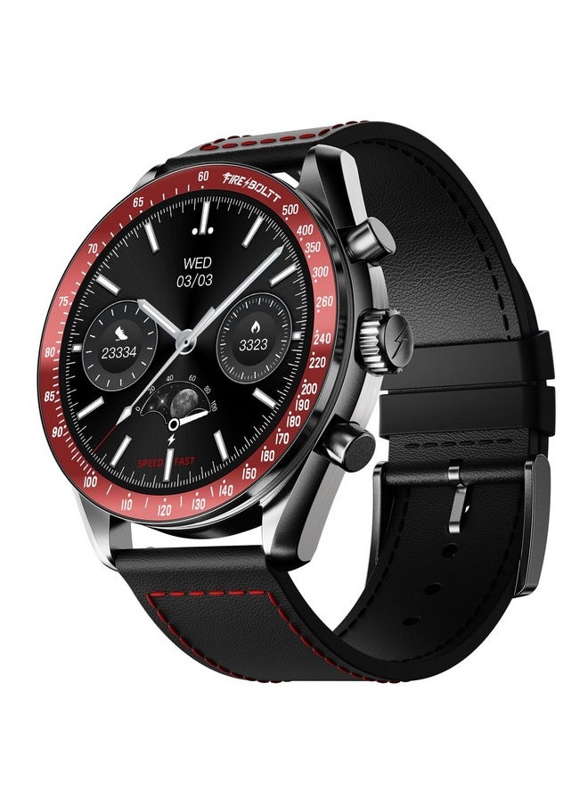 Fire-Boltt Moonwatch 36.3mm (1.43 inch) AMOLED Display, Wireless Charging, Metallic Frame, Premium Leather Straps, Complete Health Suite, Bluetooth Calling, Sports Modes (Black L)
