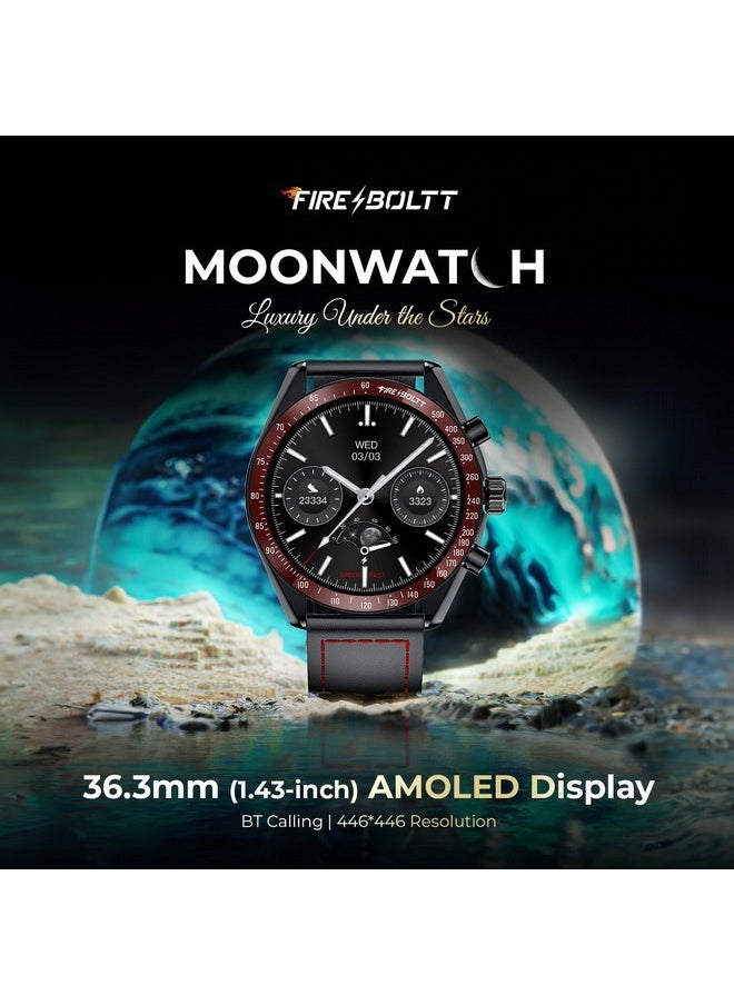 Fire-Boltt Moonwatch 36.3mm (1.43 inch) AMOLED Display, Wireless Charging, Metallic Frame, Premium Leather Straps, Complete Health Suite, Bluetooth Calling, Sports Modes (Black L)