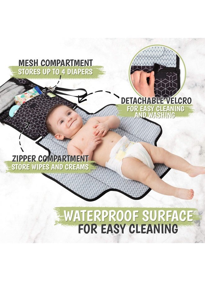 Portable Diaper Changing Pad Waterproof Travel Changing Mat For Baby Foldable Baby Diaper Clutch Detachable Baby Travel Diaper Mat For Diaper Changing Station Diaper Change Mat (Black Geo)