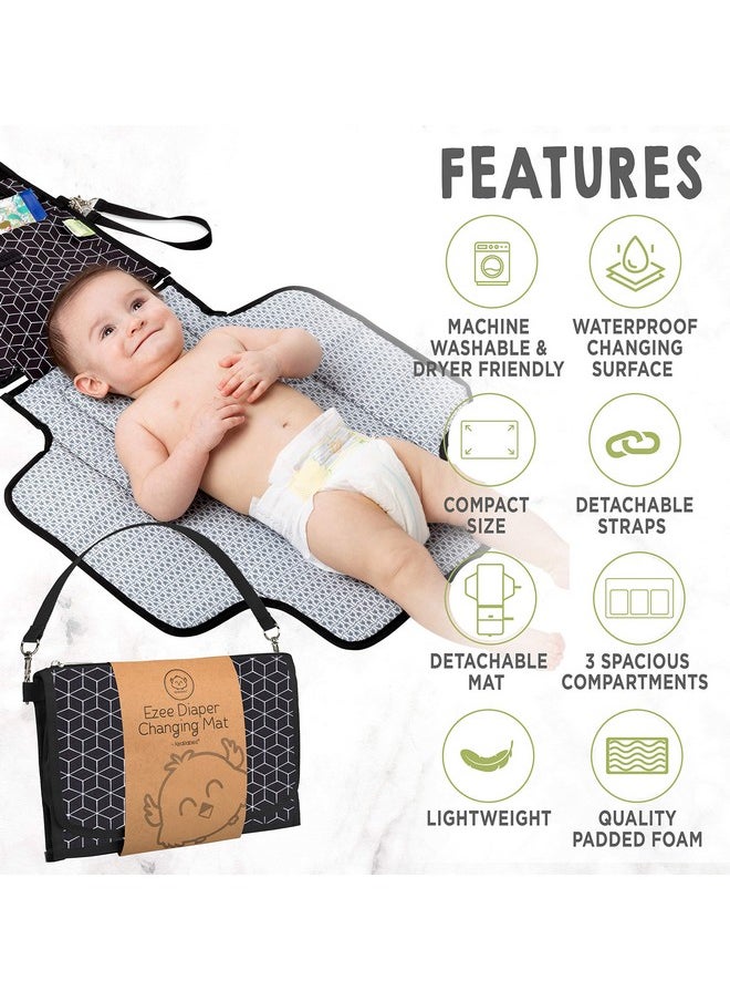 Portable Diaper Changing Pad Waterproof Travel Changing Mat For Baby Foldable Baby Diaper Clutch Detachable Baby Travel Diaper Mat For Diaper Changing Station Diaper Change Mat (Black Geo)