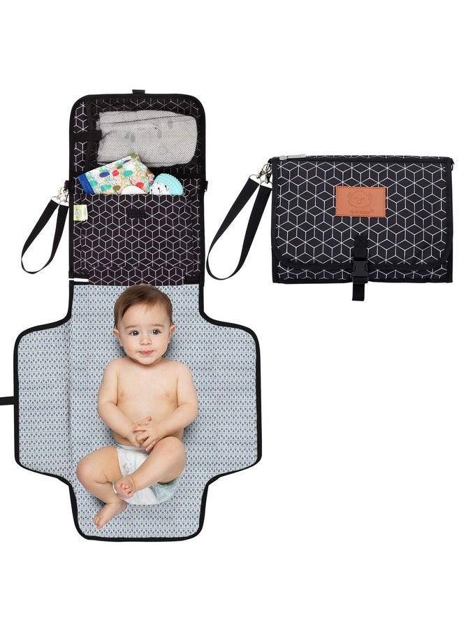 Portable Diaper Changing Pad Waterproof Travel Changing Mat For Baby Foldable Baby Diaper Clutch Detachable Baby Travel Diaper Mat For Diaper Changing Station Diaper Change Mat (Black Geo)