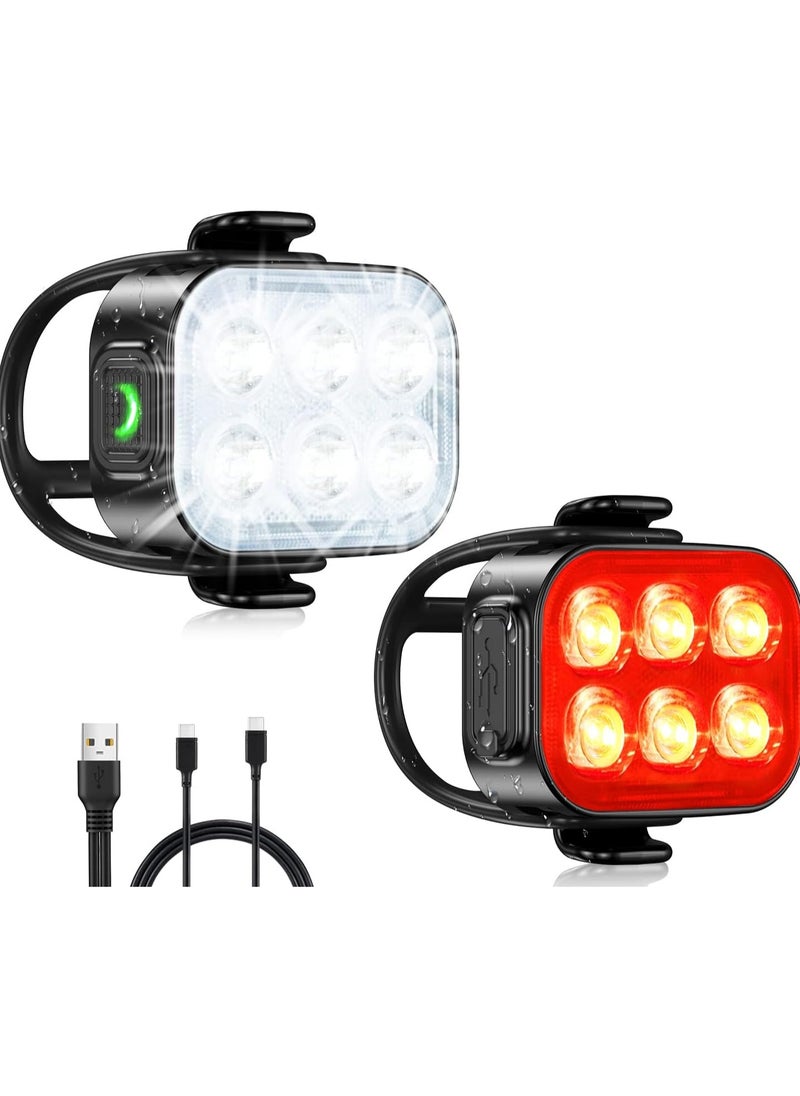 Bike Lights for Night Riding, USB Rechargeable Bike Lights Front and Back, Waterproof IP65 Bicycle Light, 4+6 Modes Bike Headlight and Tail Light Set,1.5 Hrs Fast Charging, Easy to Install