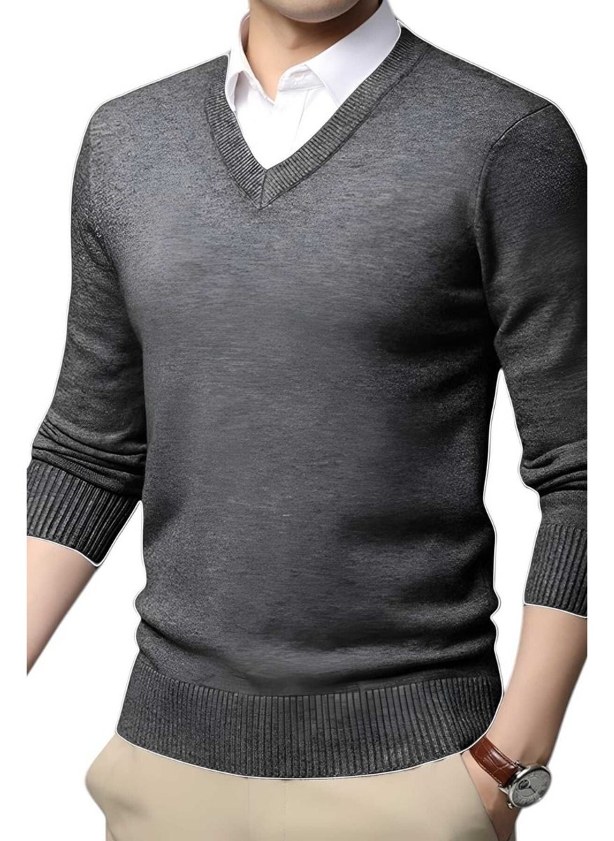 3-Piece Men's V Neck Long Sleeve Knitwear Non-Pilling Sweater Men's Slim Fit Sweater