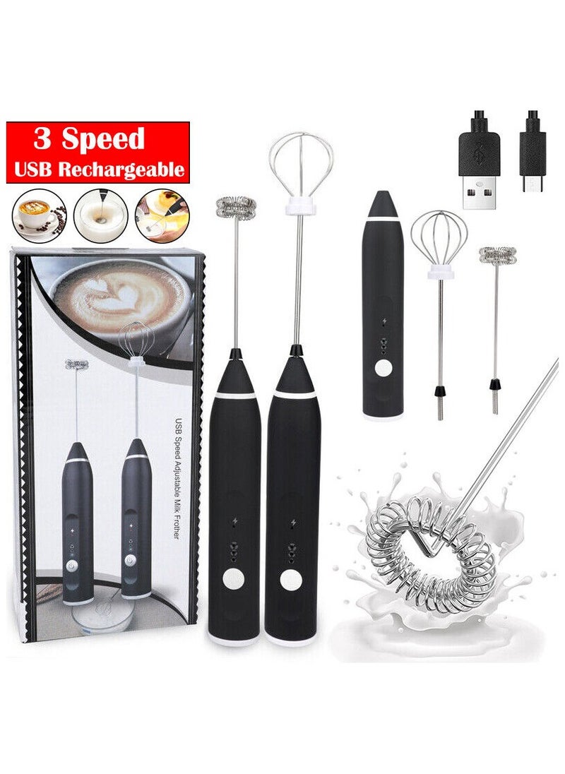 Electric Milk Frother With Double Whisk, USB Rechargeable 2 In 1 Milk Foam Maker For Coffee Latte Cappuccino Egg Beating