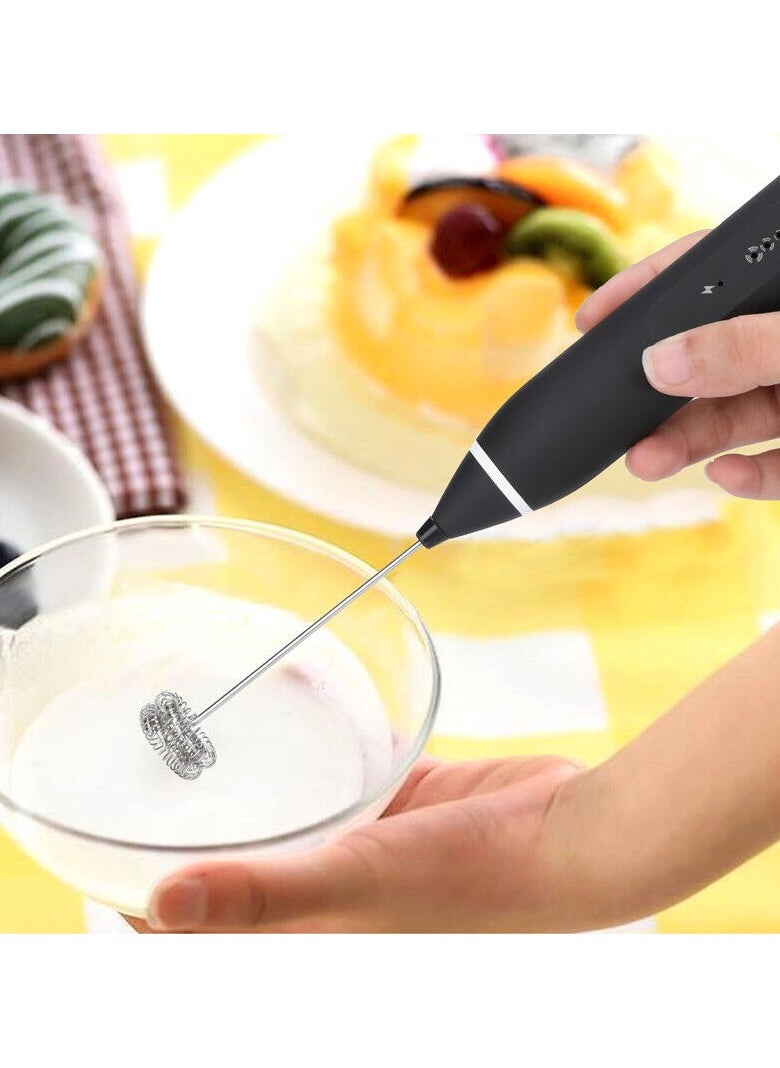 Electric Milk Frother With Double Whisk, USB Rechargeable 2 In 1 Milk Foam Maker For Coffee Latte Cappuccino Egg Beating