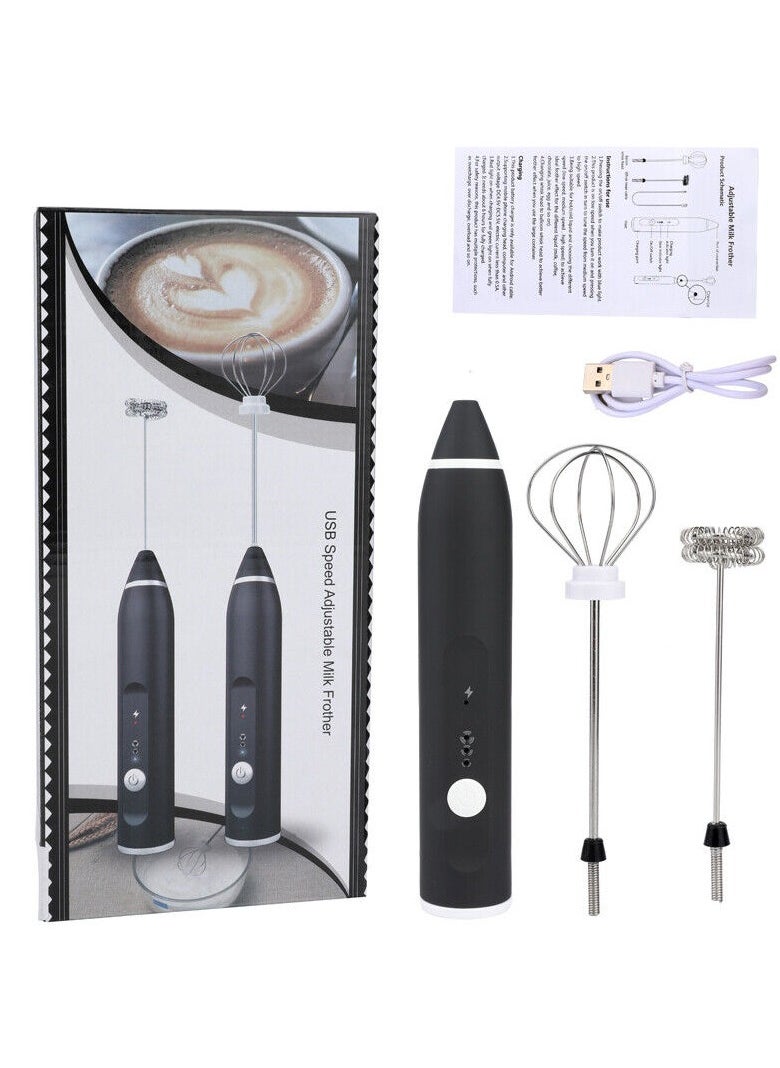 Electric Milk Frother With Double Whisk, USB Rechargeable 2 In 1 Milk Foam Maker For Coffee Latte Cappuccino Egg Beating