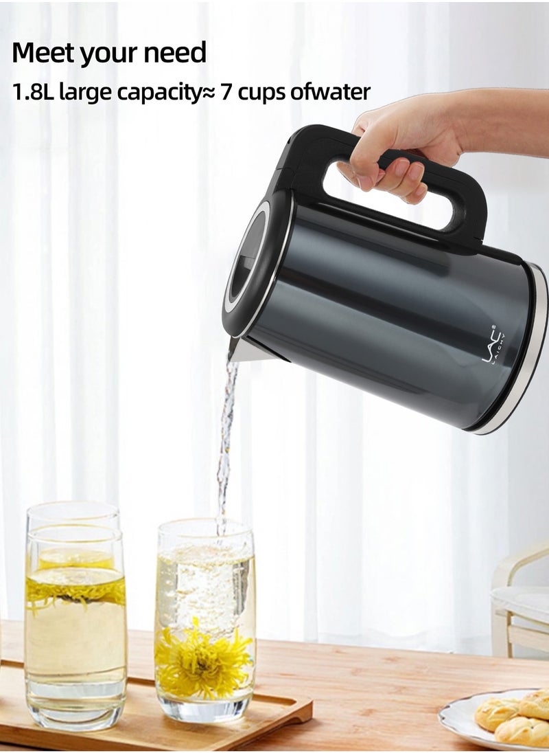 LAC LAICHY1.8L, 1500W electric kettle, stainless steel body, indicator light, 360° cordless power base, automatic shutdown, safe and durable, steel heating element, very suitable for heating beverages