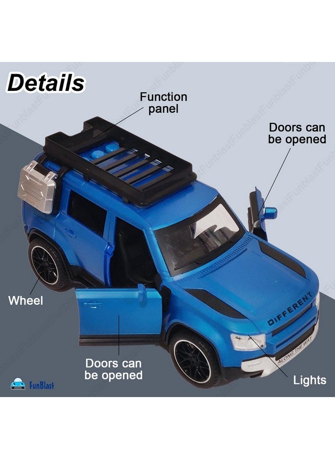 FunBlast Off Road Jeep Toy for Kids, Pull Back Jeep Toy with Openable Door Light and Sound for Kids, Friction Power Toy Jeep for 3+ Years Old Kids, Boys and Girls (Blue-)