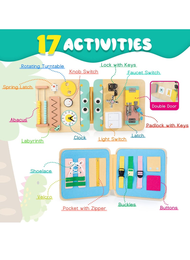 SYOSI Wooden Busy Board for Kids, Montessori Busy Board Toys for 2 3 4 Years Old, Educational Toddler Activities to Develop Fine Motor Skills Sensory Toys for Plane and Car Journey, Boy & Girl Gift