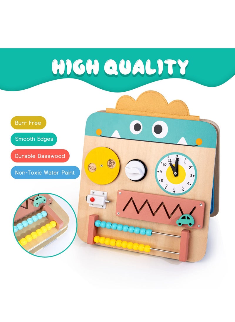 SYOSI Wooden Busy Board for Kids, Montessori Busy Board Toys for 2 3 4 Years Old, Educational Toddler Activities to Develop Fine Motor Skills Sensory Toys for Plane and Car Journey, Boy & Girl Gift