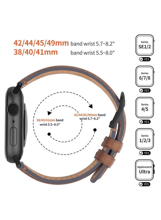 Fullmosa Leather Bands Compatible with Apple Watch Band 42mm 44mm 45mm 49mm,Yola Leather Bracelet Apple Watch Band Compatible for iWatch Ultra 2 Ultra SE2 SE Series 9 8 7 6 5 4 3 2 1, Dark Brown