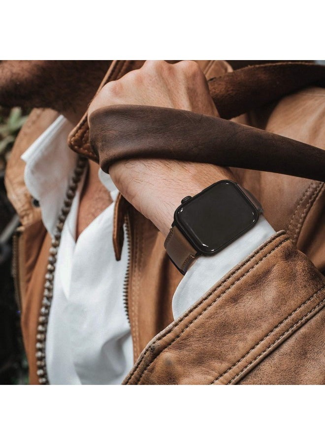 Fullmosa Leather Bands Compatible with Apple Watch Band 42mm 44mm 45mm 49mm,Yola Leather Bracelet Apple Watch Band Compatible for iWatch Ultra 2 Ultra SE2 SE Series 9 8 7 6 5 4 3 2 1, Dark Brown