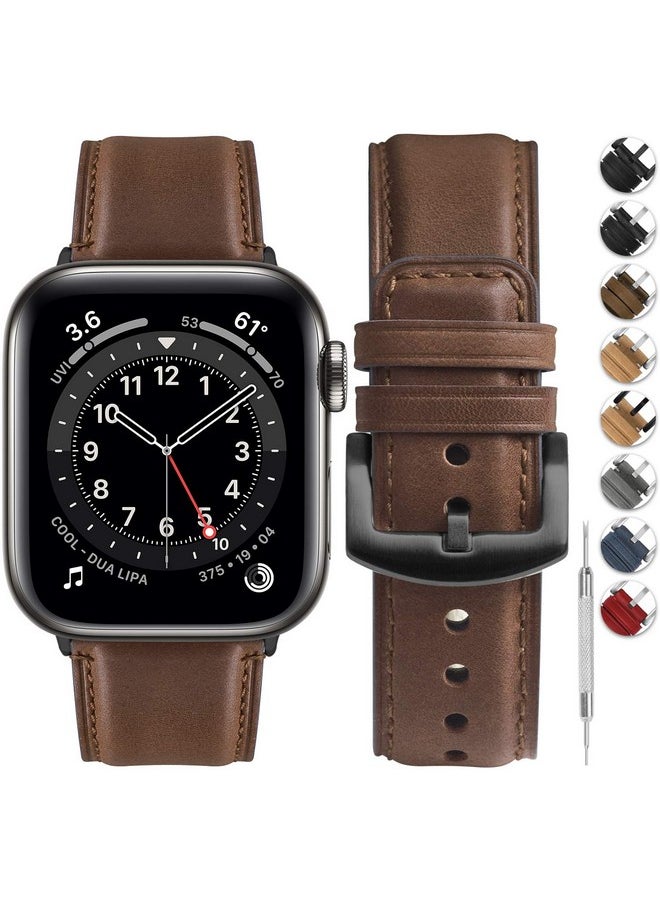 Fullmosa Leather Bands Compatible with Apple Watch Band 42mm 44mm 45mm 49mm,Yola Leather Bracelet Apple Watch Band Compatible for iWatch Ultra 2 Ultra SE2 SE Series 9 8 7 6 5 4 3 2 1, Dark Brown