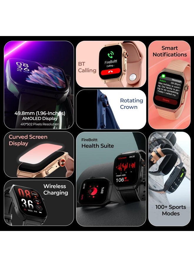 Fire-Boltt ARC 49.8mm (1.96 inch) AMOLED Always On Curved Display Smart Watch, Bluetooth Calling, Wireless Charging, 100+ Sports Modes, Water-Resistant 100+ Cloud Watch Faces (Gun Metal Grey)