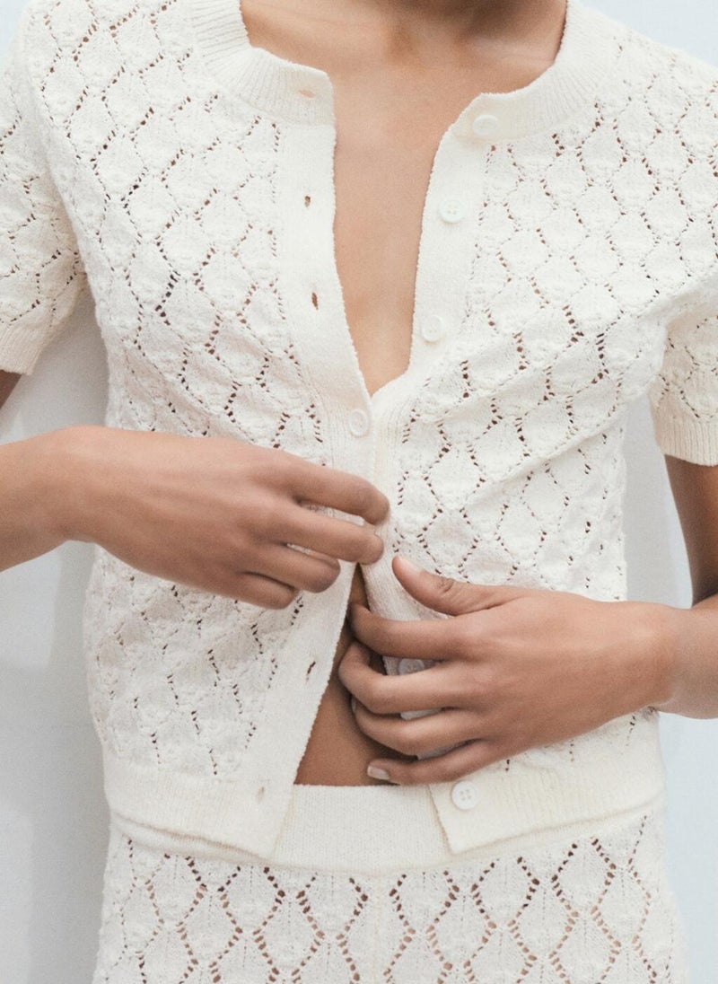 Short-Sleeved Openwork Knitted Cardigan