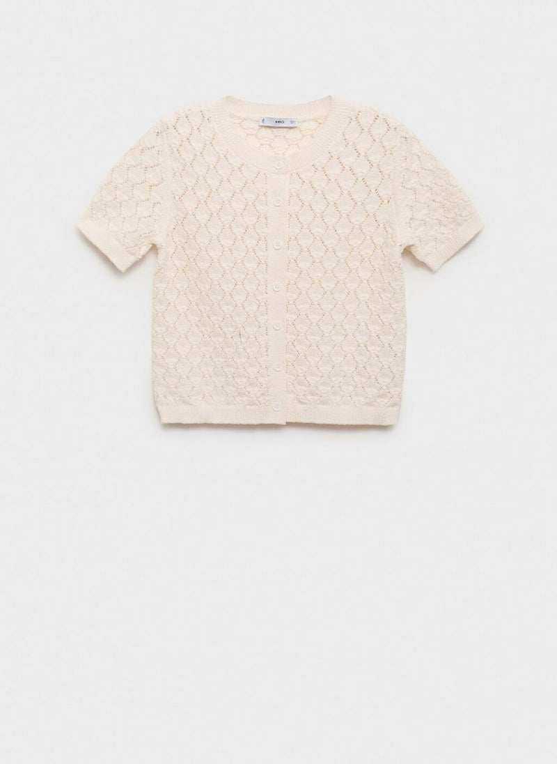 Short-Sleeved Openwork Knitted Cardigan